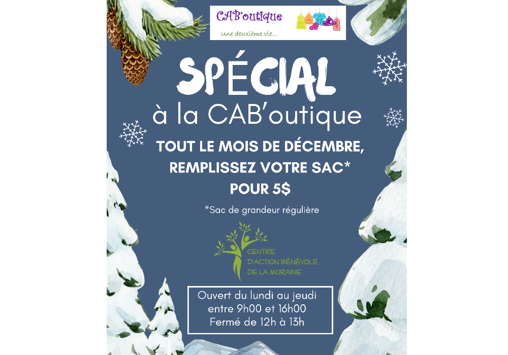 Sacs à 5$ à la CAB’outique