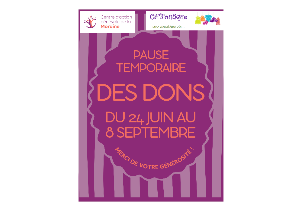 Pause temporaire des dons